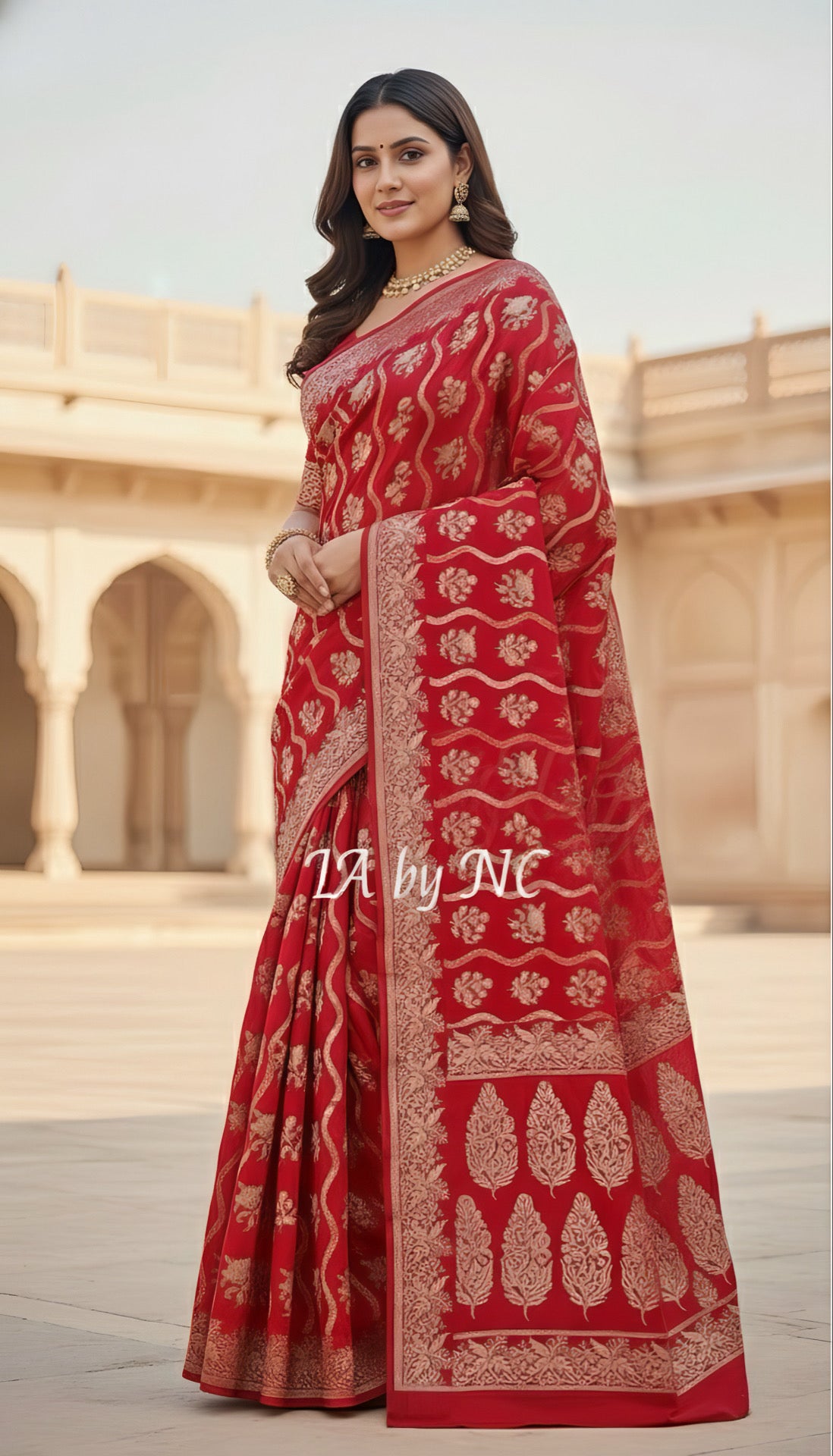 Crimson Banarasi Pure Khaddi Georgette Saree