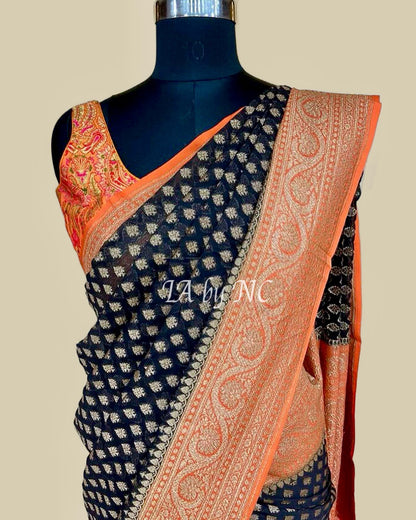 Black Banarasi Pure Khaddi Georgette Saree