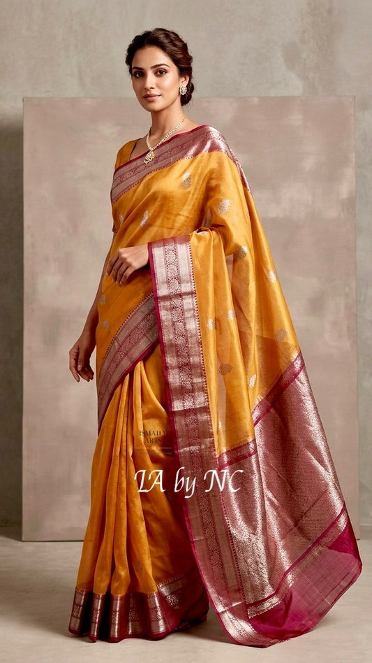 Honey Banarasi Pure Kora Organza Kadwa Saree