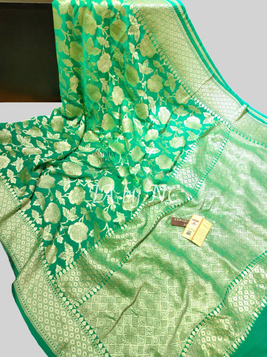 Seagreen Banarasi Pure Khaddi Georgette Saree