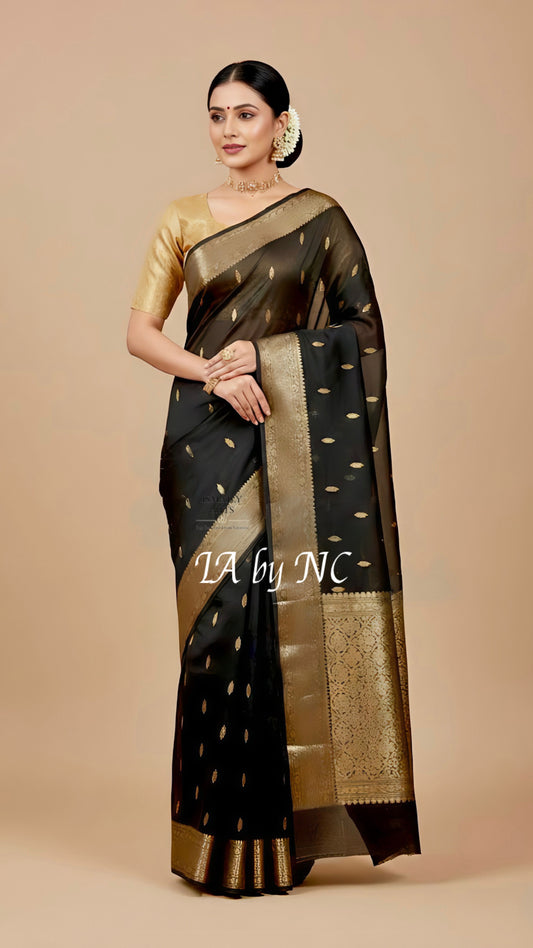 Black Banarasi Pure Kora Silk Kadwa Saree