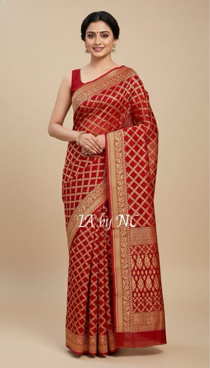Crimson Banarasi Pure Khaddi Georgette Saree