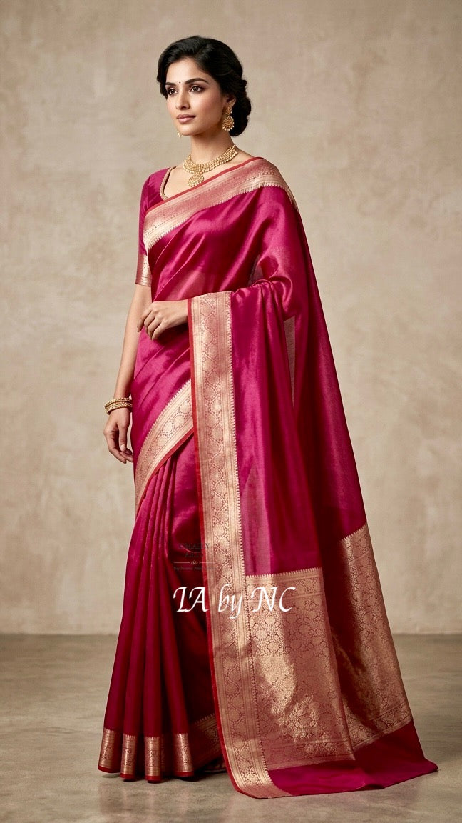 Cerise Banarasi Pure Tissue Silk Saree