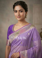 Grape Banarasi Pure Khaddi Georgette Kadwa Saree