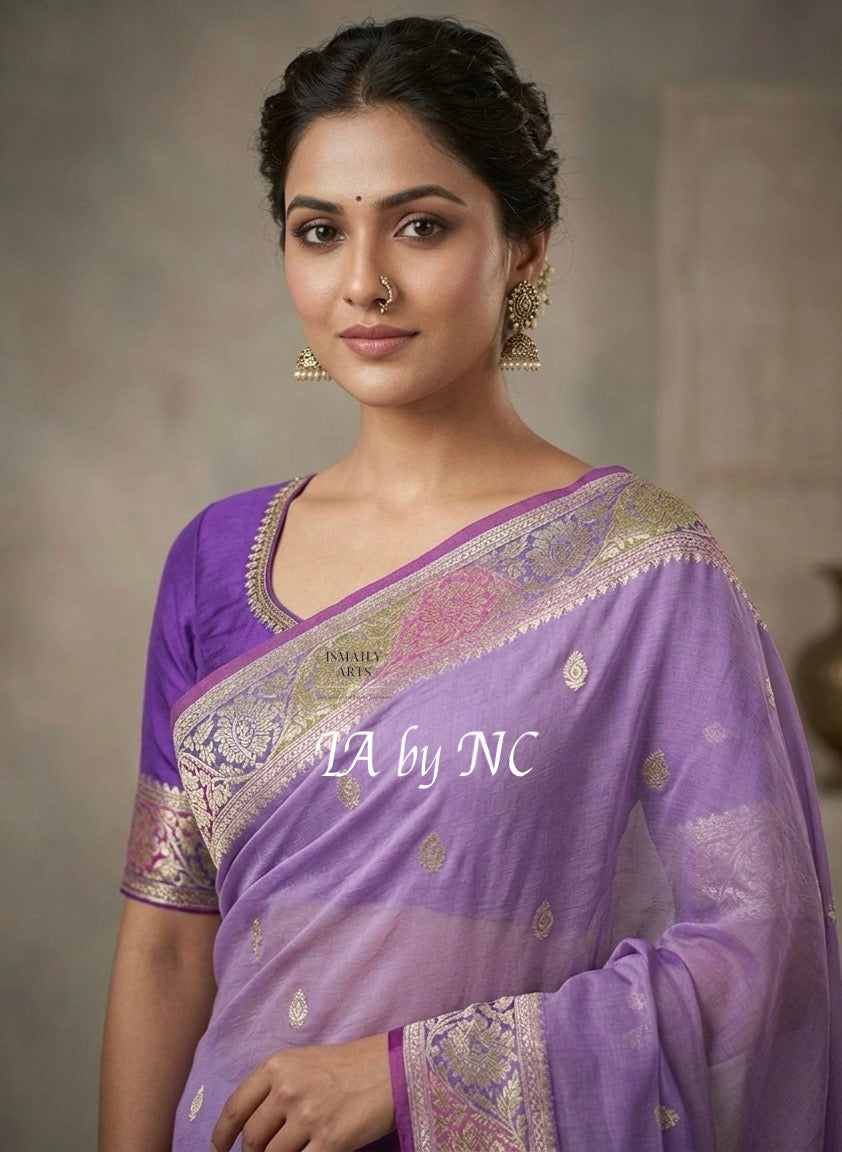Grape Banarasi Pure Khaddi Georgette Kadwa Saree