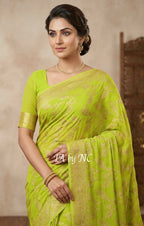 Avocado Banarasi Pure Khaddi Georgette Saree