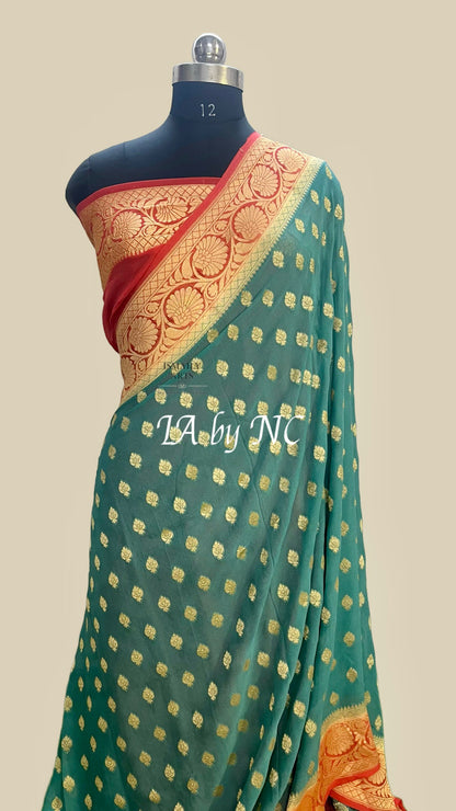 Pine Banarasi Pure Khaddi Georgette Saree