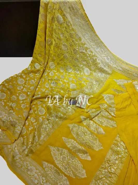 Yellow Banarasi Pure Khaddi Georgette Saree