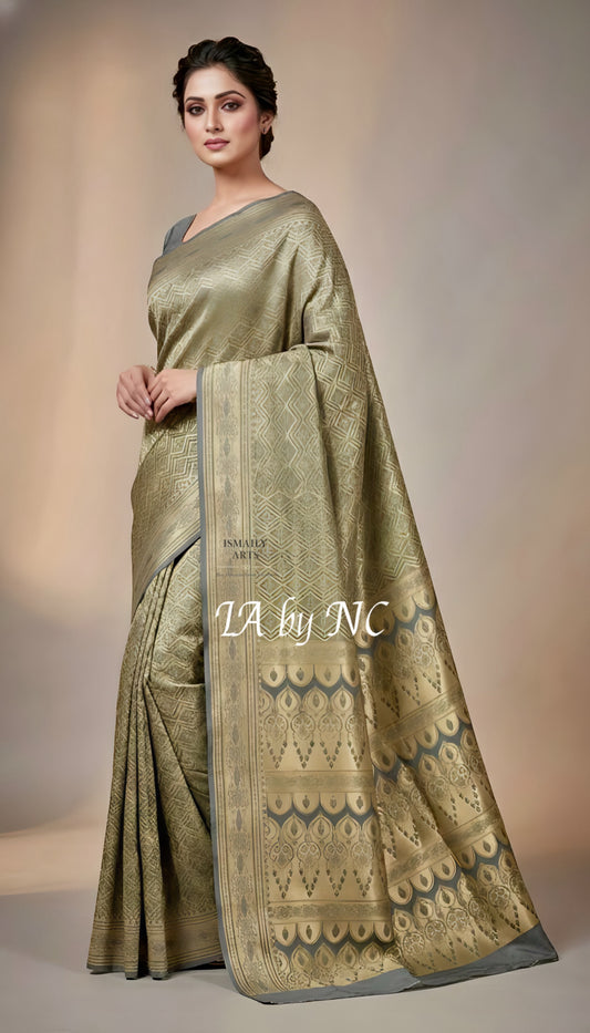 Steel Banarasi Mashru Katan Silk Saree