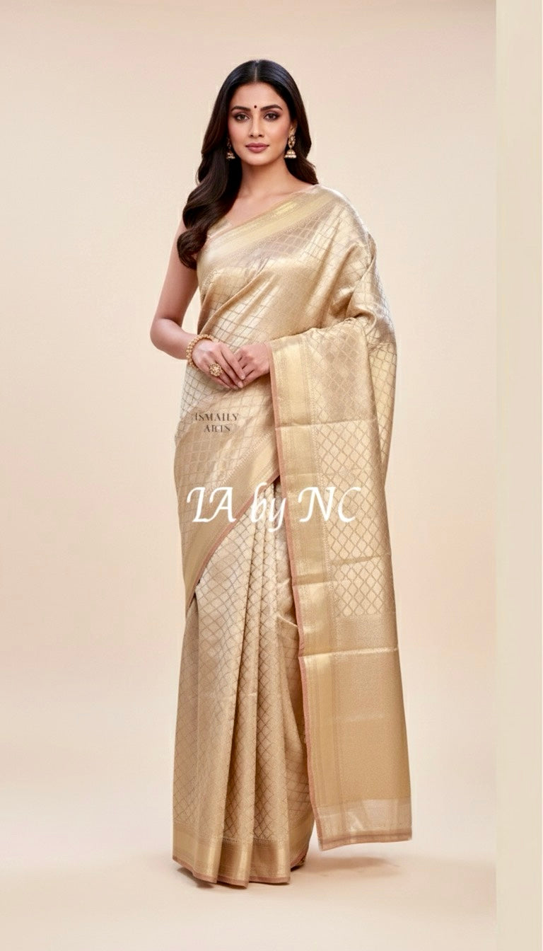 Salmon Banarasi Pure Tissue Silk Brocade Saree