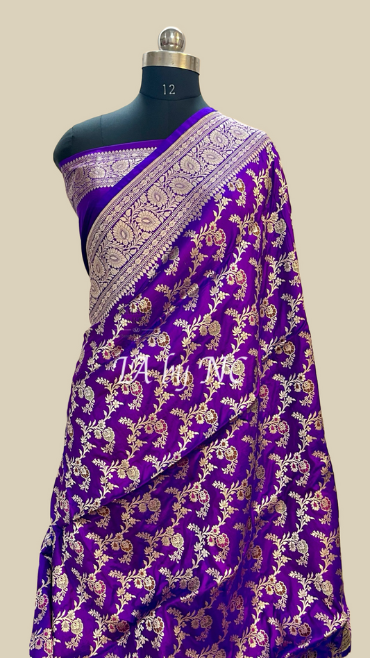 Grape Banarasi Pure Katan Silk Meenakari Pattu Saree