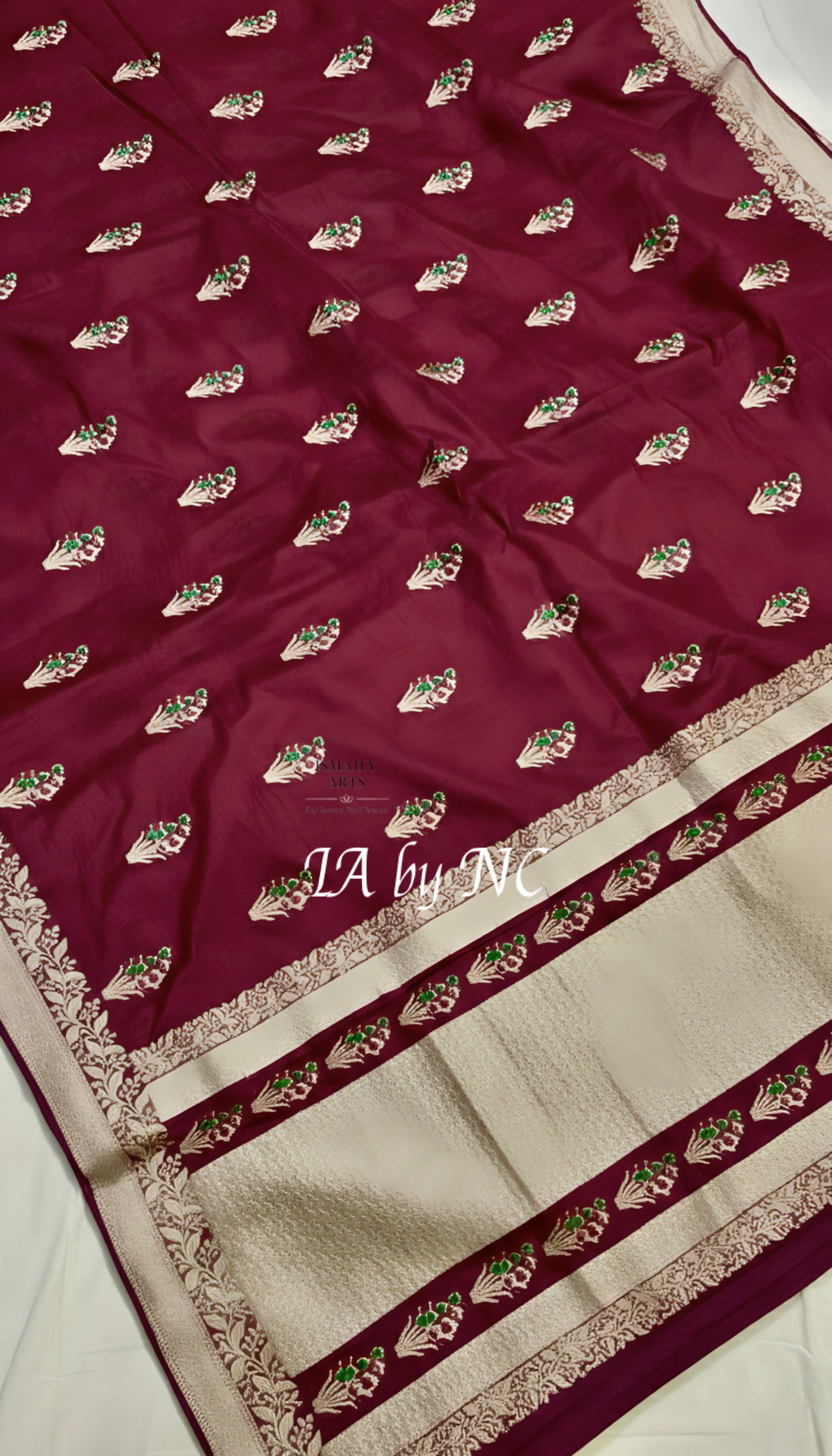 Burgundy Banarasi Mashru Katan Silk Meenakari Saree