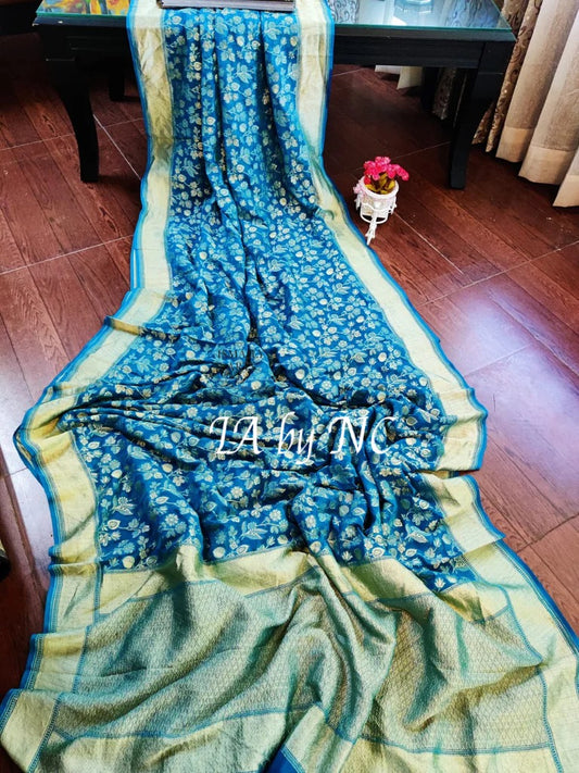 Azure Banarasi Pure Khaddi Georgette Saree