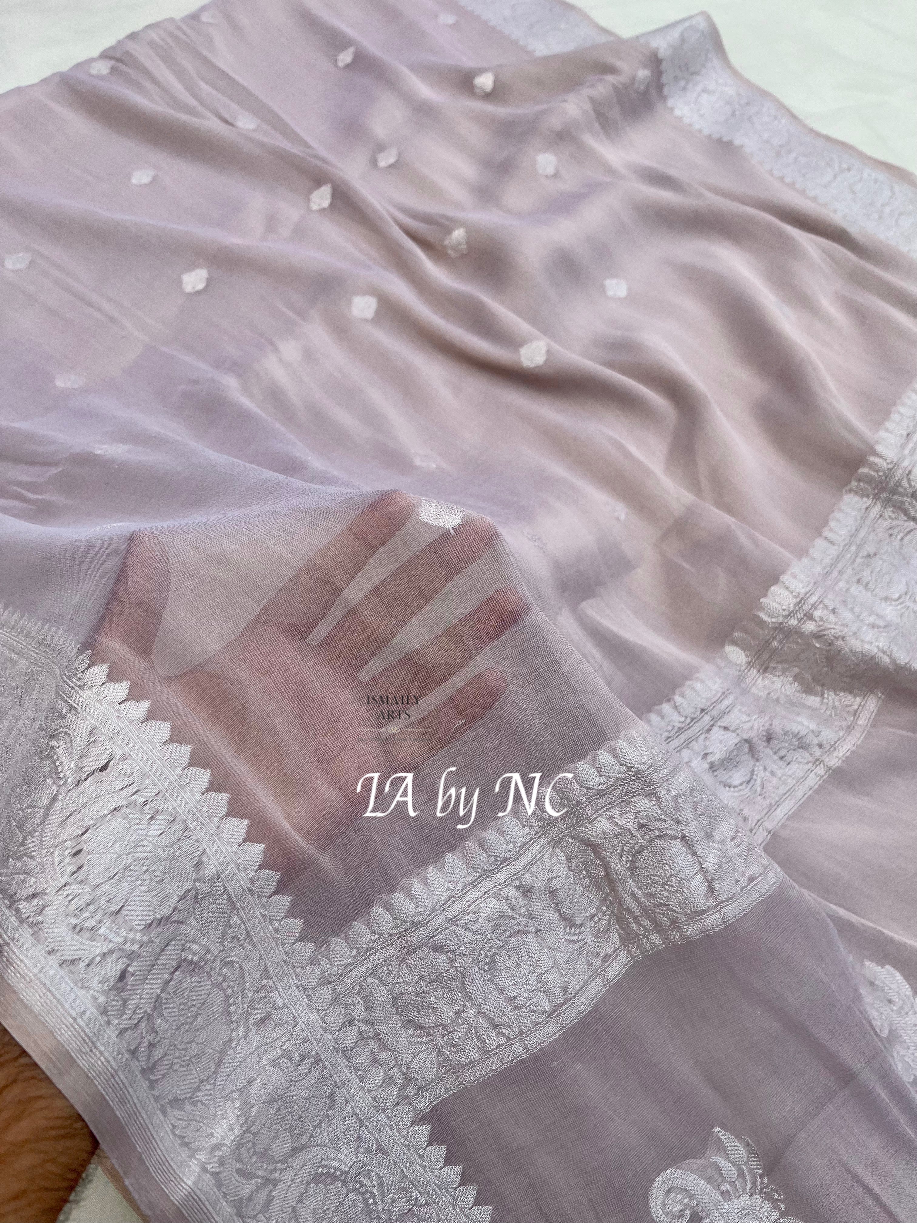Natural Banarasi Pure Khaddi Tissue Georgette Kadwa Saree