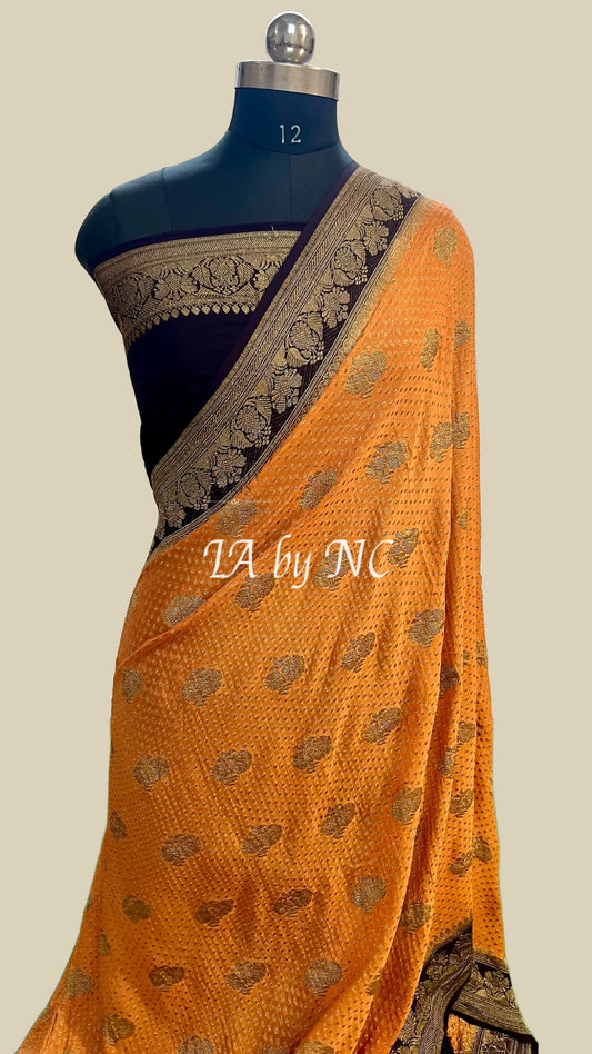 Apricot Banarasi Pure Khaddi Georgette Saree