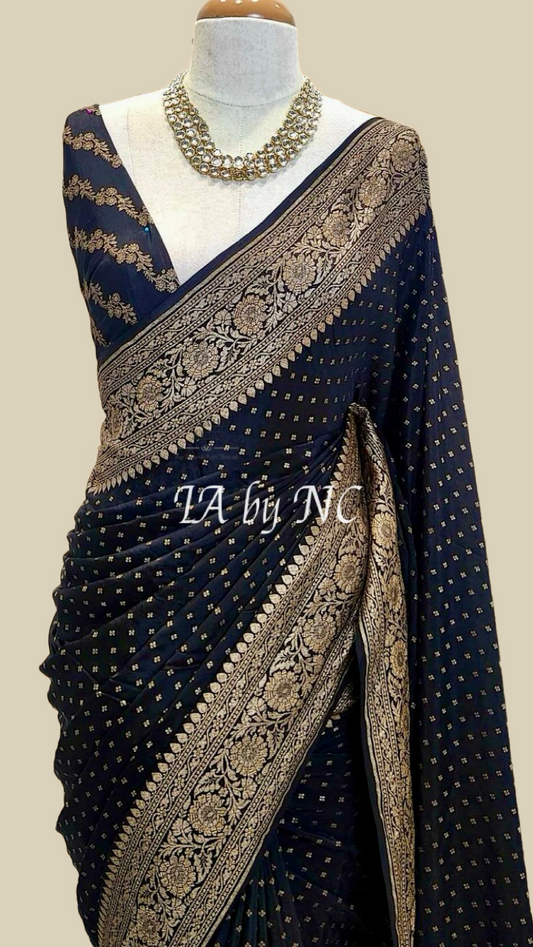 Black Banarasi Pure Khaddi Crepe Georgette Saree