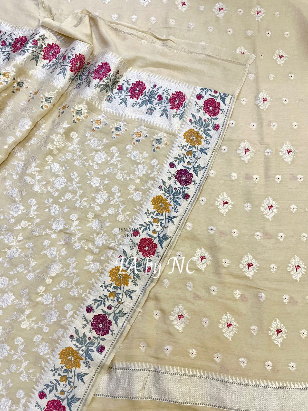 Beige Banarasi Pure Munga Silk Dress Material