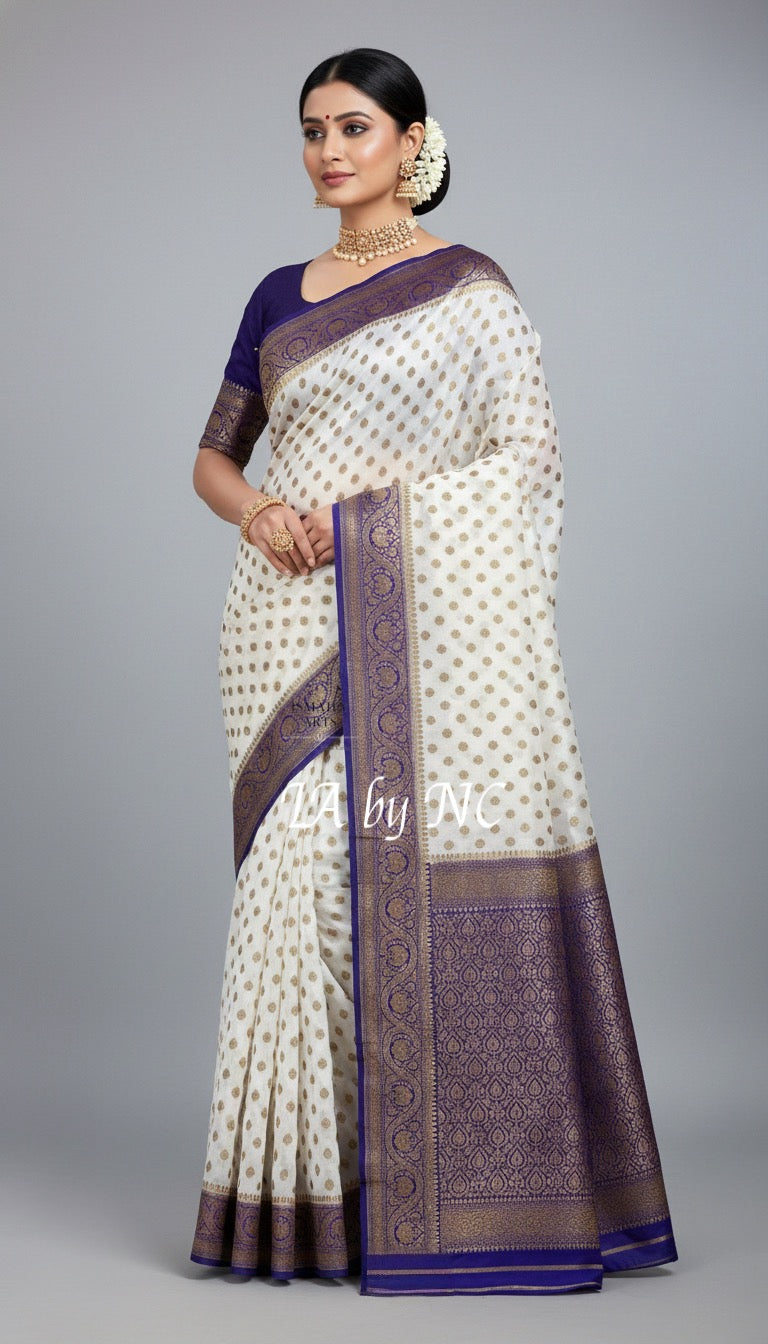 Offwhite Banarasi Pure Khaddi Georgette Saree