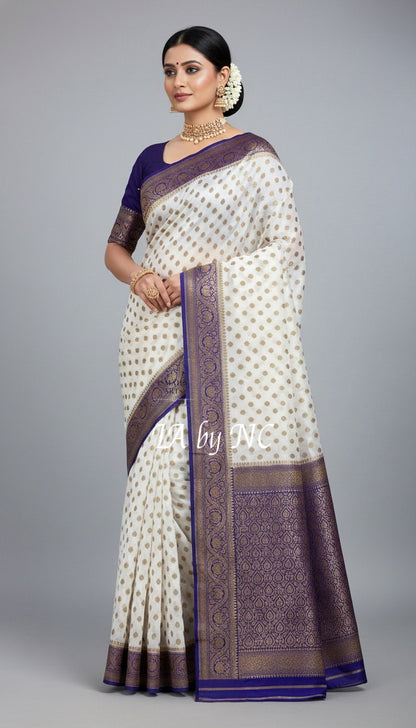 Offwhite Banarasi Pure Khaddi Georgette Saree