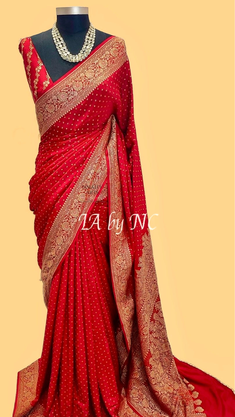 Crimson Banarasi Pure Khaddi Crepe Georgette Saree