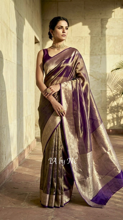 Eggplant Banarasi Pure Tissue Silk Saree