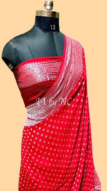 Crimson Banarasi Pure Khaddi Georgette Saree