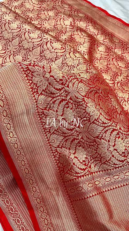 Crimson Banarasi Pure Katan Silk Brocade Saree