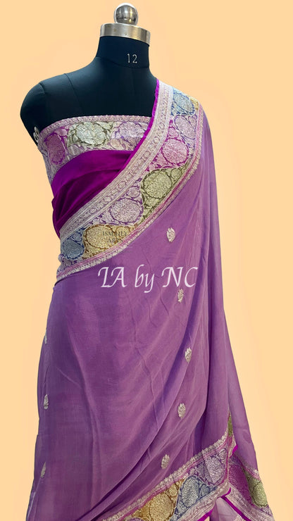 Plum Banarasi Pure Khaddi Georgette Kadwa Saree