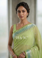 Moss Banarasi Pure Khaddi Georgette Kadwa Saree