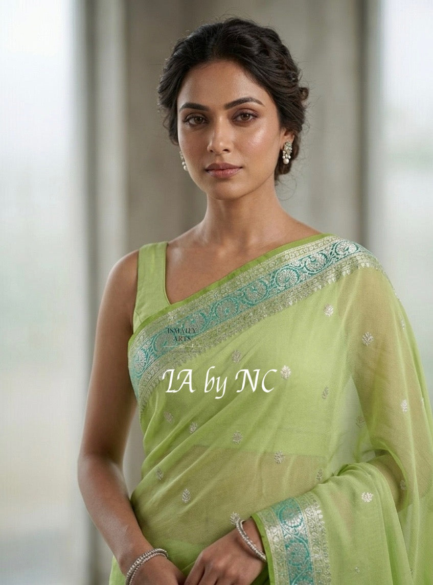 Moss Banarasi Pure Khaddi Georgette Kadwa Saree