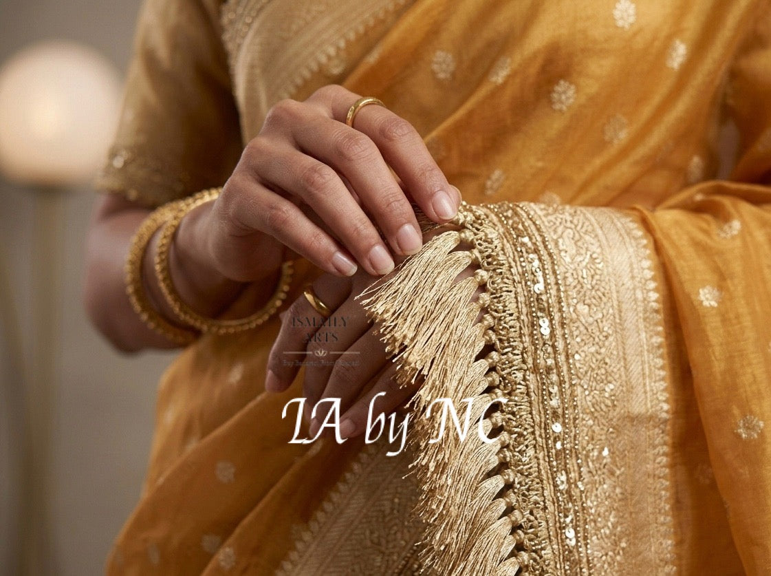 Tangerine Banarasi Pure Tissue Silk Saree