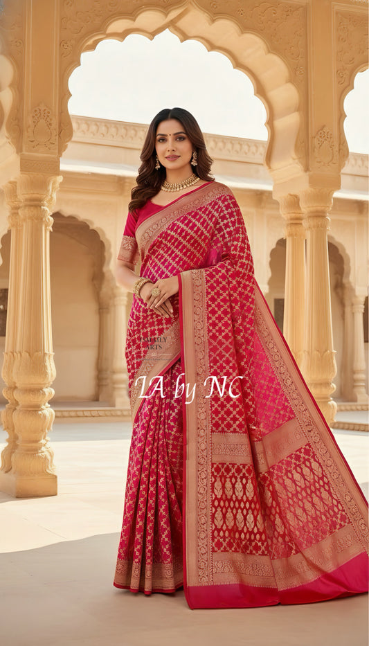 Crimson Banarasi Pure Khaddi Georgette Saree