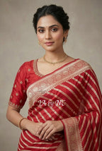 Carmine Banarasi Pure Chiffon Georgette Saree