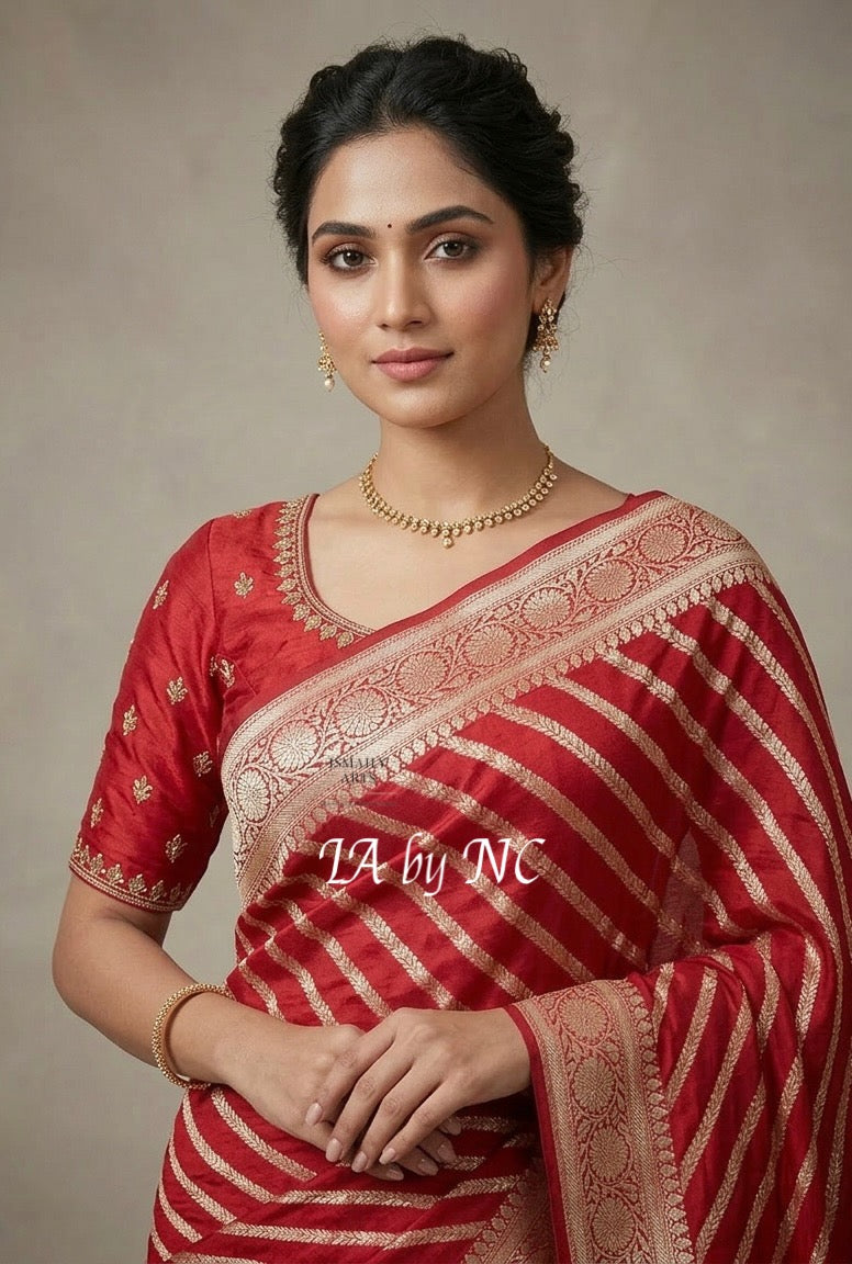 Carmine Banarasi Pure Chiffon Georgette Saree