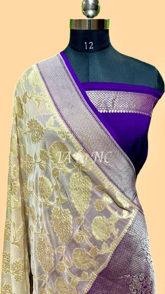 Beige Banarasi Pure Khaddi Georgette Saree