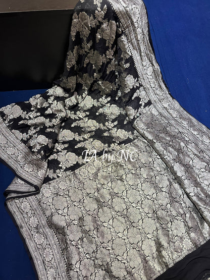 Black Banarasi Pure Khaddi Georgette Saree