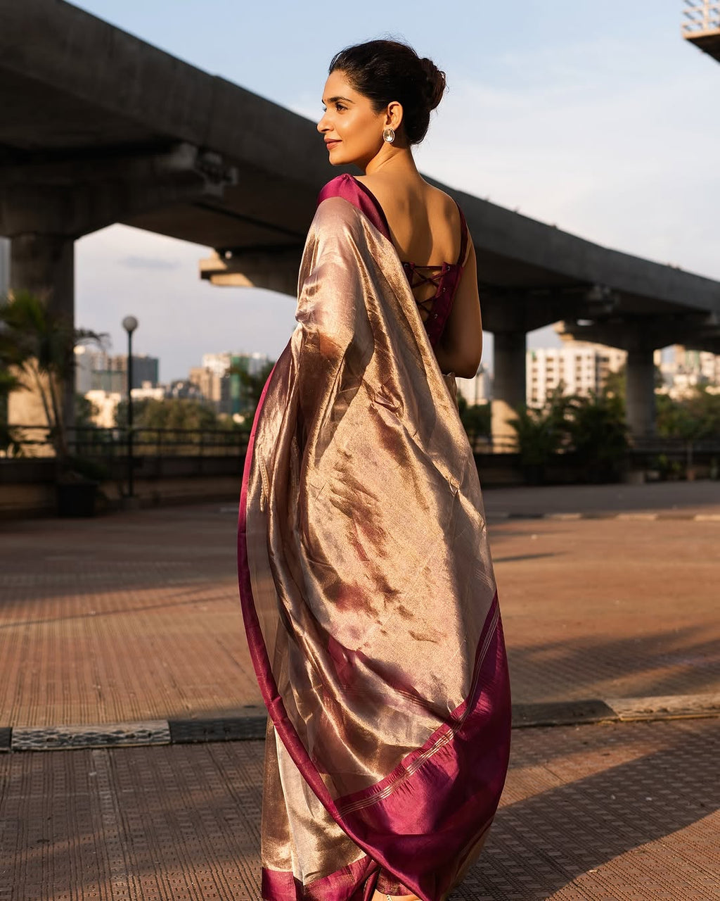 Barn Banarasi Pure Tissue Silk Saree - Satin Border