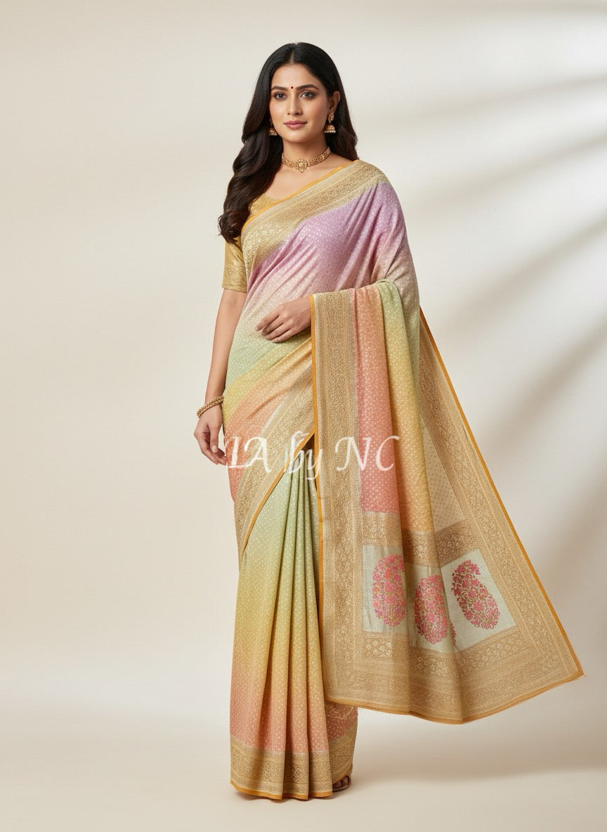 Turmeric Banarasi Pure Khaddi Georgette Saree