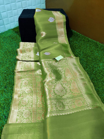 Tangerine Banarasi Pure Kora Organza Kadwa Saree