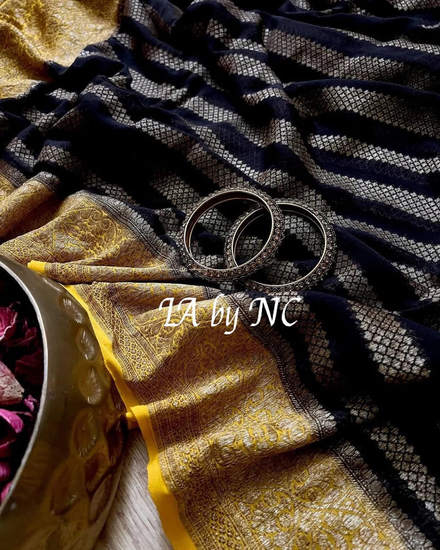 Black Banarasi Pure Khaddi Georgette Saree