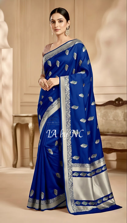 Prussian Banarasi Mashru Katan Silk Meenakari Saree