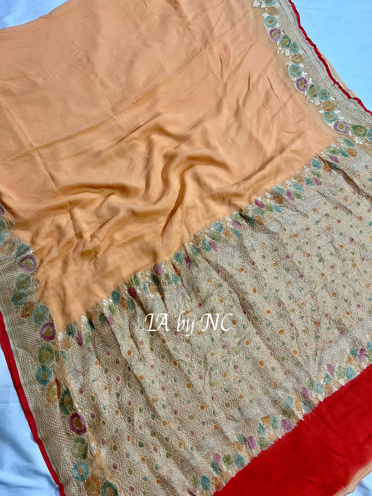 Peach Banarasi Pure Khaddi Georgette Saree