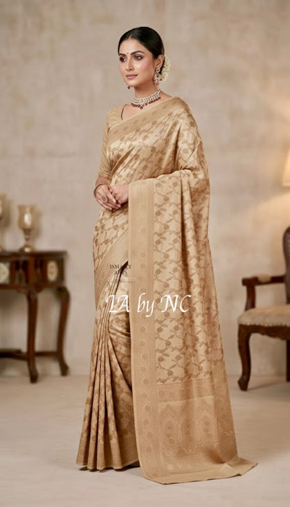 Beige Banarasi Mashru Katan Silk Saree
