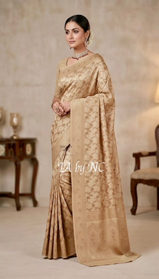 Beige Banarasi Mashru Katan Silk Saree