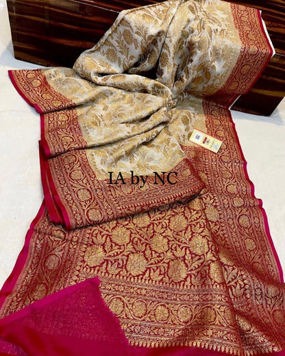 Offwhite Banarasi Pure Khaddu Georgette Saree