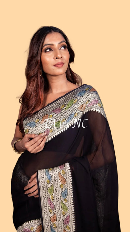 Black Banarasi Pure Khaddi Georgette Saree