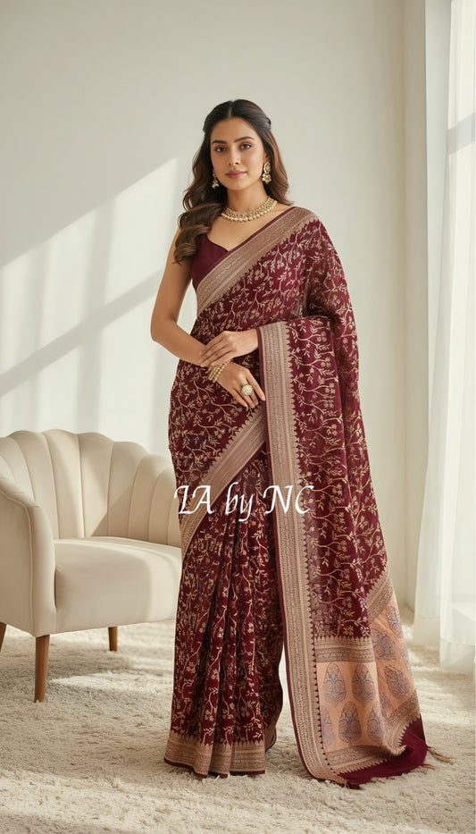 Hickory Banarasi Pure Khaddi Georgette Saree