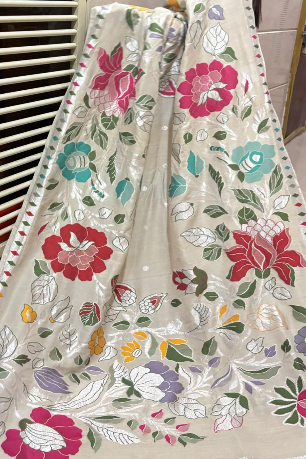 Beige Banarasi Pure Khaddi  Tussar Georgette Paithani Saree