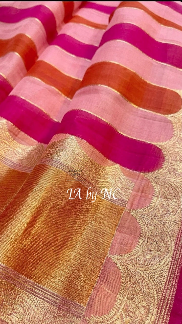 Baby Banarasi Pure Kora Organza Kadwa Saree
