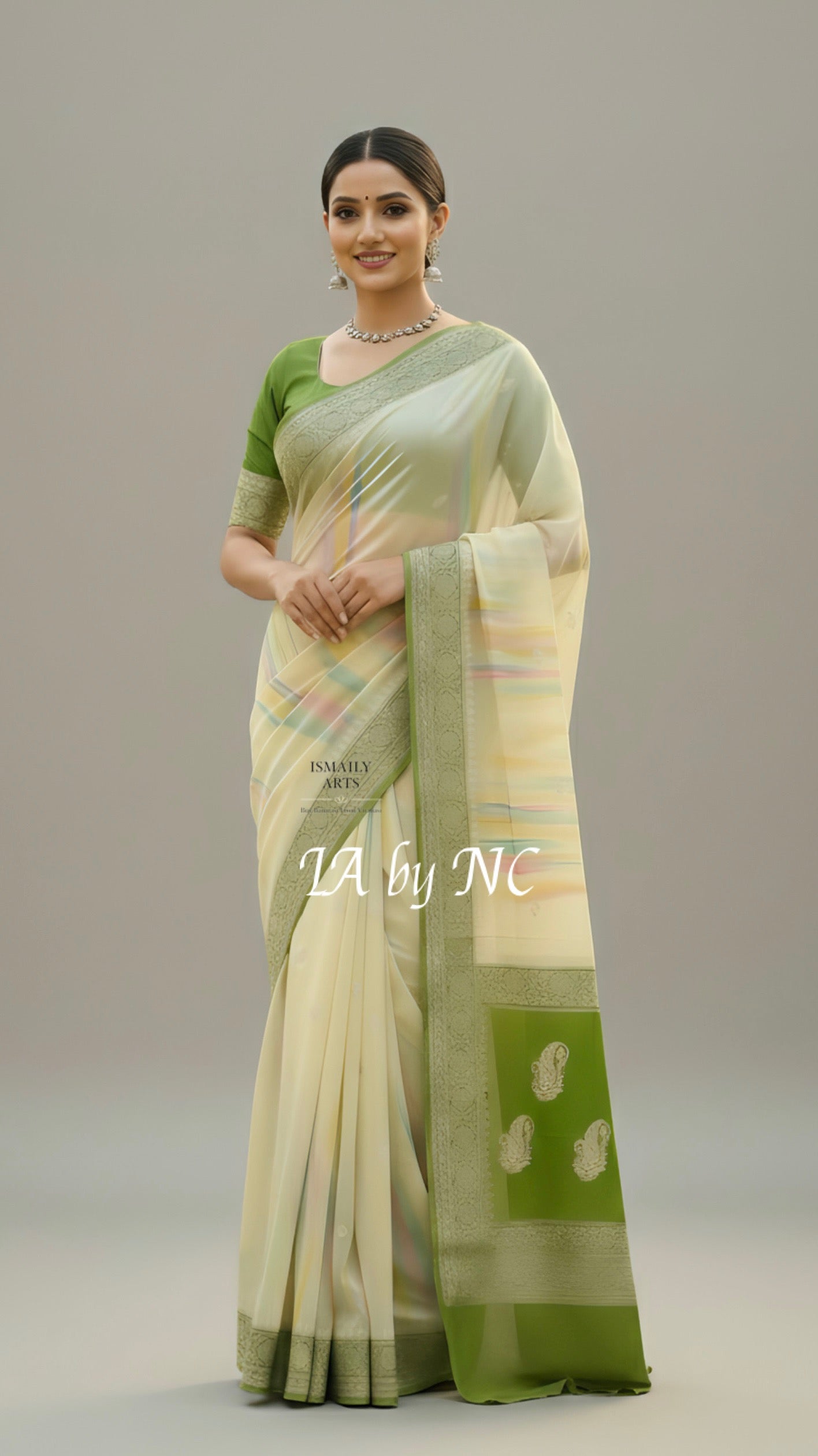 Olive Banarasi Pure Khaddi Georgette Kadwa Saree